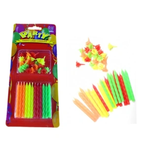 ŚWIECZKI NA TORT FLUORESCENCYJNE 24szt + PODSTAWKI